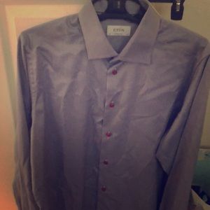 Eton Contemporary BlueDress Shirt with Red Buttons